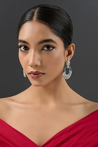 White Finish Diamond Dangler Earrings by Zevar By Geeta