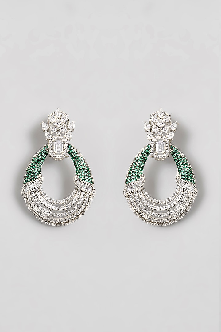 White Finish Diamond Dangler Earrings by Zevar By Geeta at Pernia's Pop Up Shop