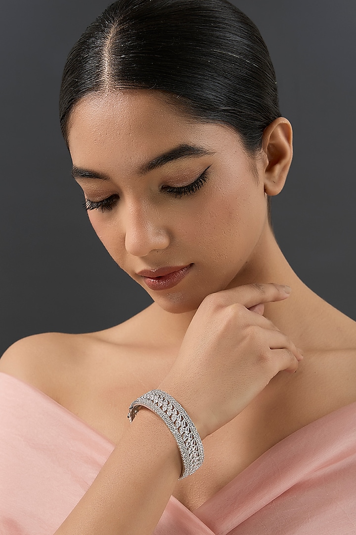 White Finish Diamond Kada by Zevar By Geeta at Pernia's Pop Up Shop