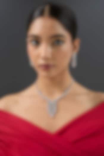 White Finish Diamond Long Pendant Necklace Set by Zevar By Geeta at Pernia's Pop Up Shop