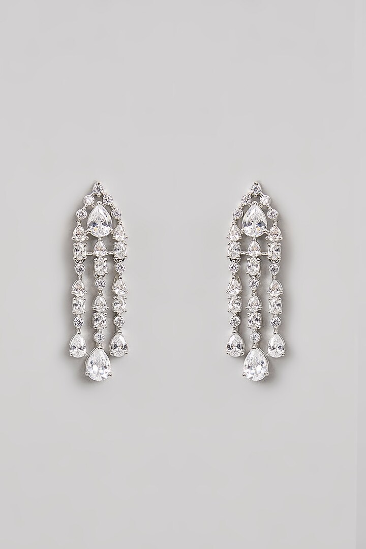 White Finish Diamond Long Pendant Necklace Set by Zevar By Geeta at Pernia's Pop Up Shop