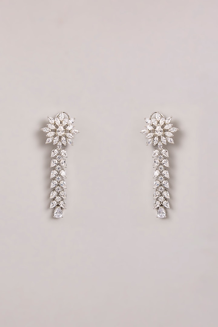 White Finish Diamond Long Pendant Necklace Set by Zevar By Geeta at Pernia's Pop Up Shop