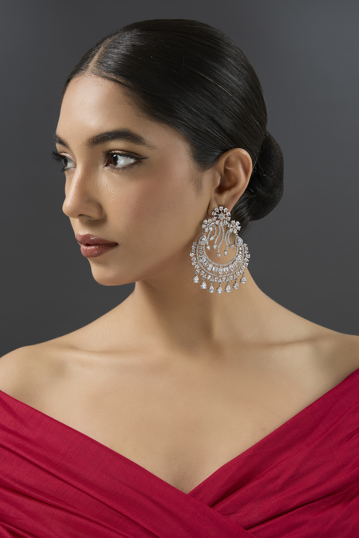 White Finish Diamond Chandbali Earrings by Zevar By Geeta at Pernia's Pop Up Shop