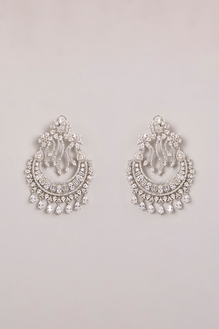 White Finish Diamond Chandbali Earrings by Zevar By Geeta at Pernia's Pop Up Shop