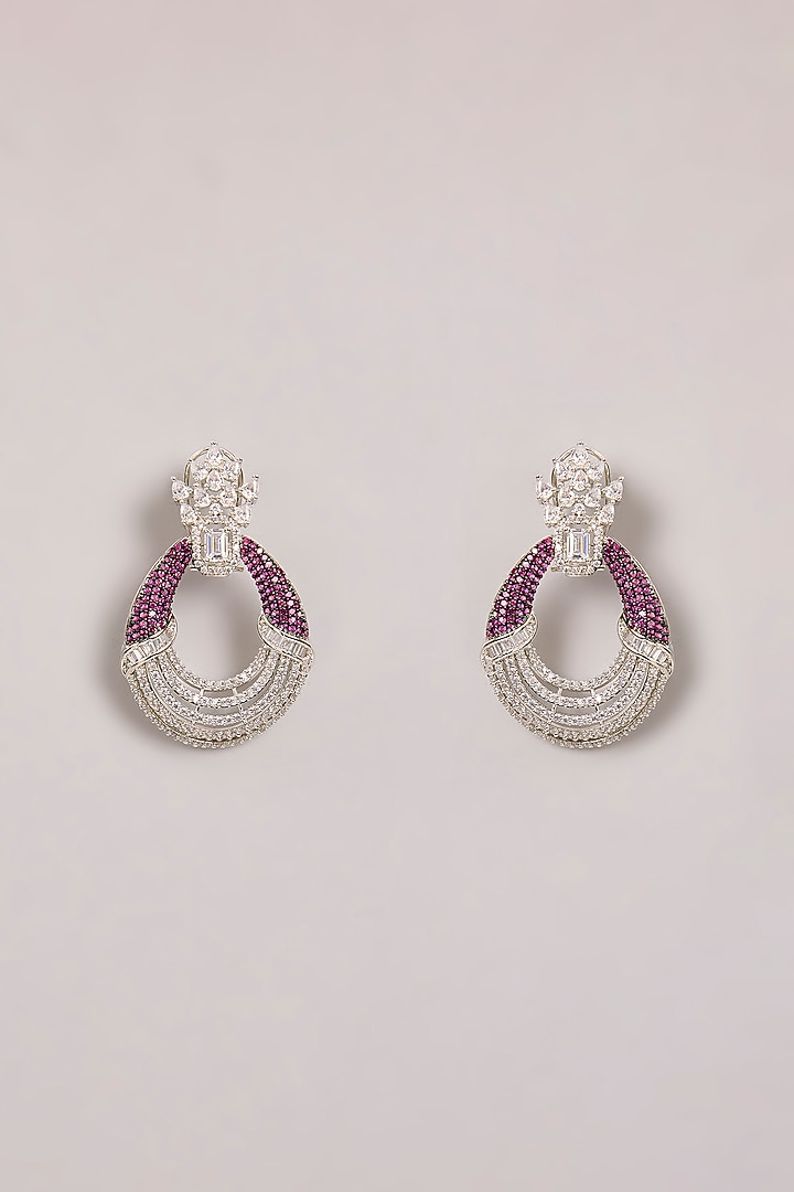 White Finish Diamond & Purple Stone Dangler Earrings by Zevar By Geeta at Pernia's Pop Up Shop