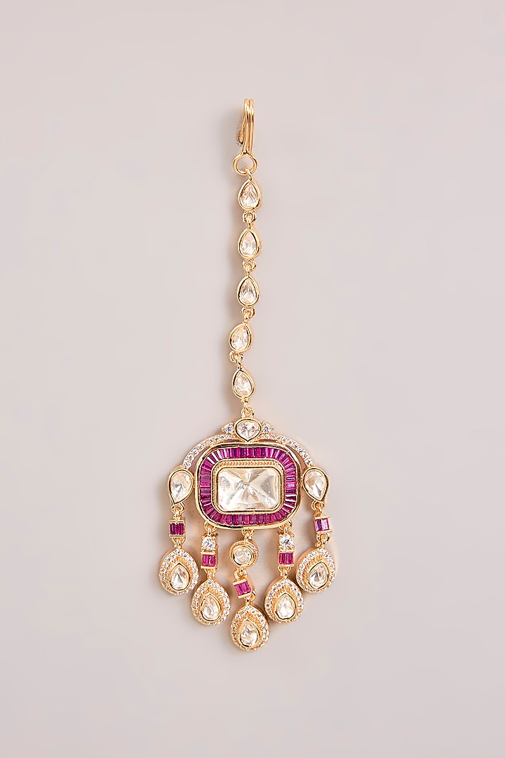 Gold Finish Kundan Polki & Red Stone Choker Necklace Set by Zevar By Geeta at Pernia's Pop Up Shop