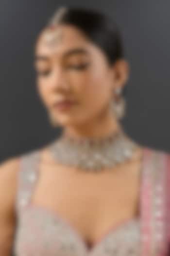 Two-Tone Finish Kundan Polki & Red Stone Necklace Set by Zevar By Geeta at Pernia's Pop Up Shop