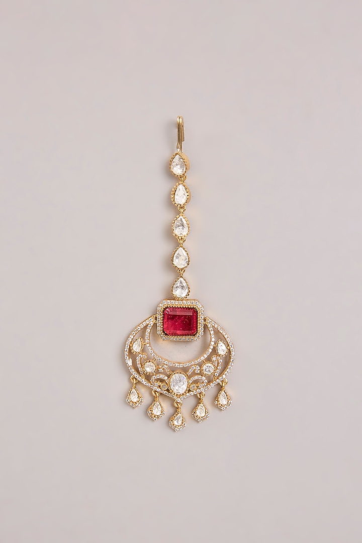 Two-Tone Finish Kundan Polki & Red Stone Necklace Set by Zevar By Geeta at Pernia's Pop Up Shop