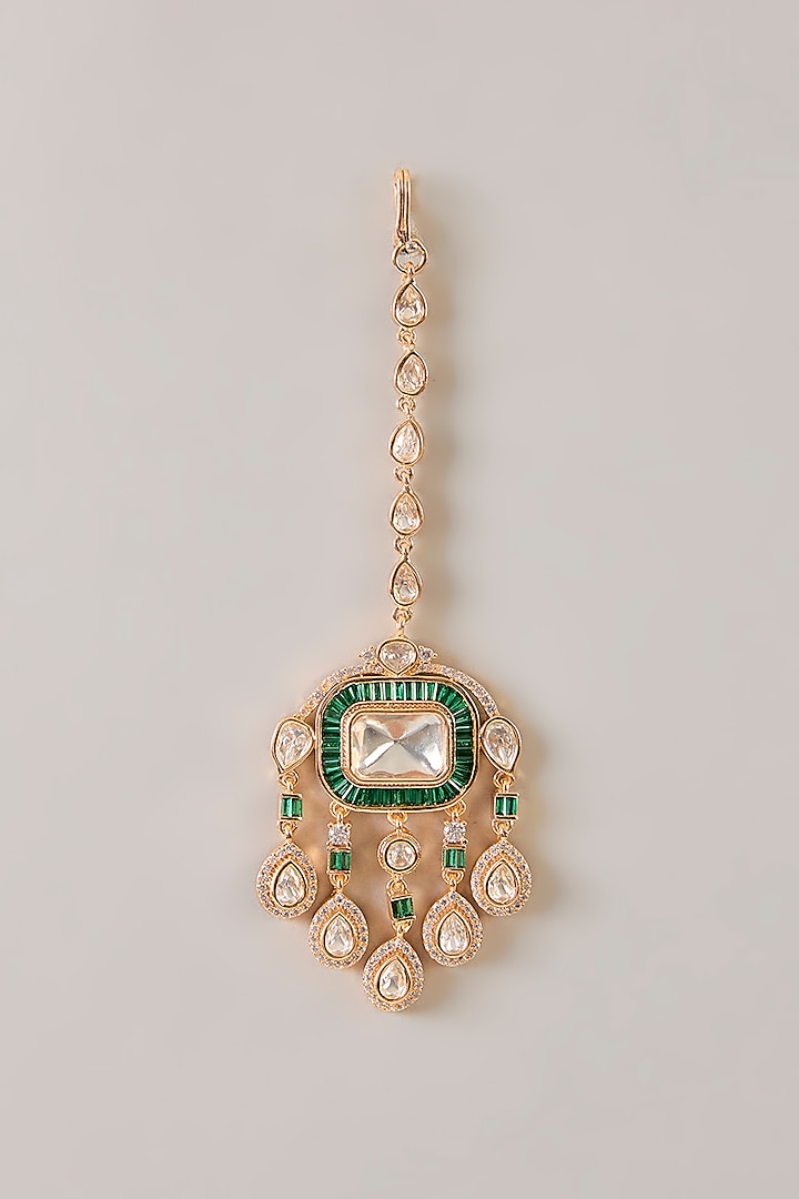 Gold Finish Kundan Polki & Green Stone Choker Necklace Set by Zevar By Geeta at Pernia's Pop Up Shop