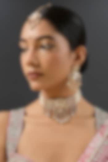 Gold Finish Kundan Polki Choker Necklace Set by Zevar By Geeta at Pernia's Pop Up Shop