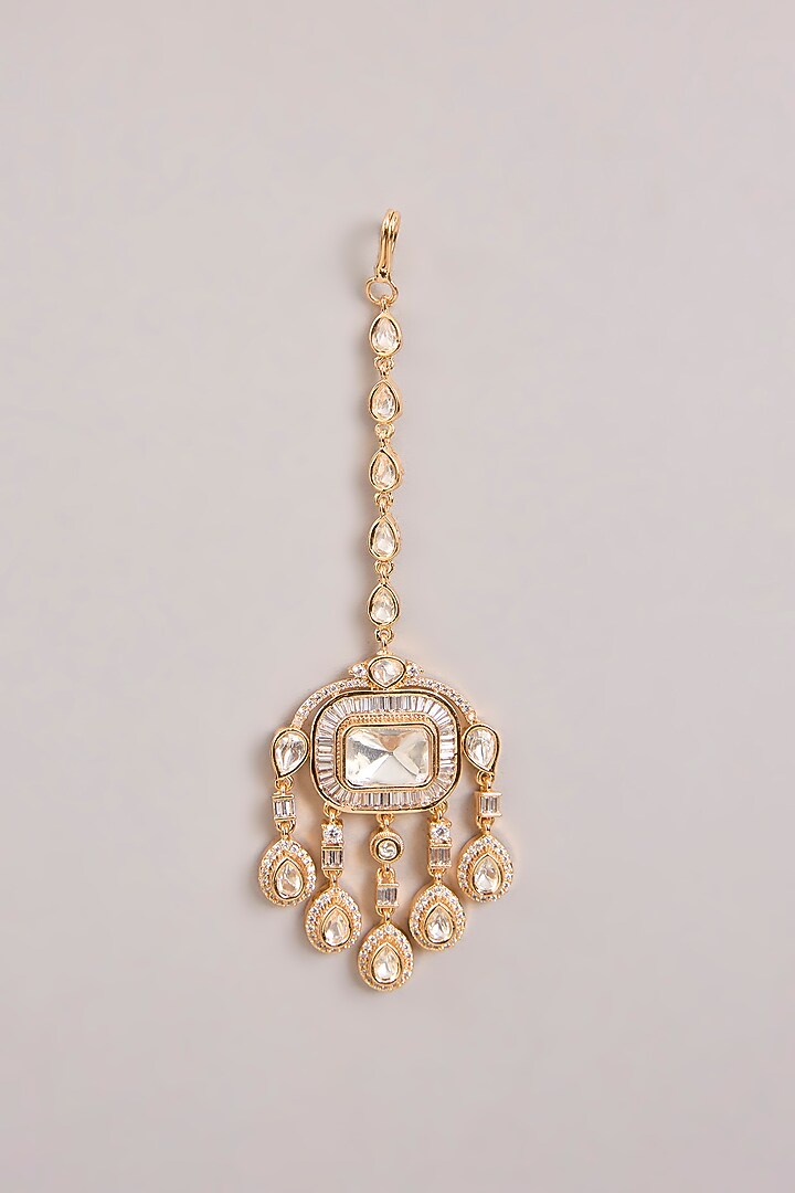 Gold Finish Kundan Polki Choker Necklace Set by Zevar By Geeta at Pernia's Pop Up Shop