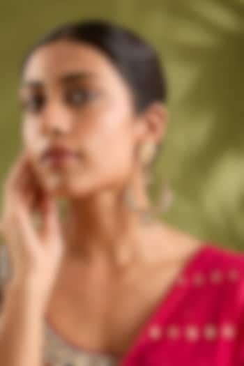 Gold Finish Kundan Polki & Pearl Chandbali Earrings by Zevar By Geeta at Pernia's Pop Up Shop