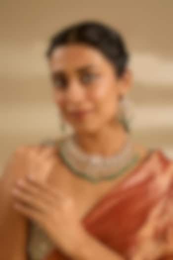 Gold Finish Moissanite & Green Stone Necklace Set by Zevar By Geeta at Pernia's Pop Up Shop