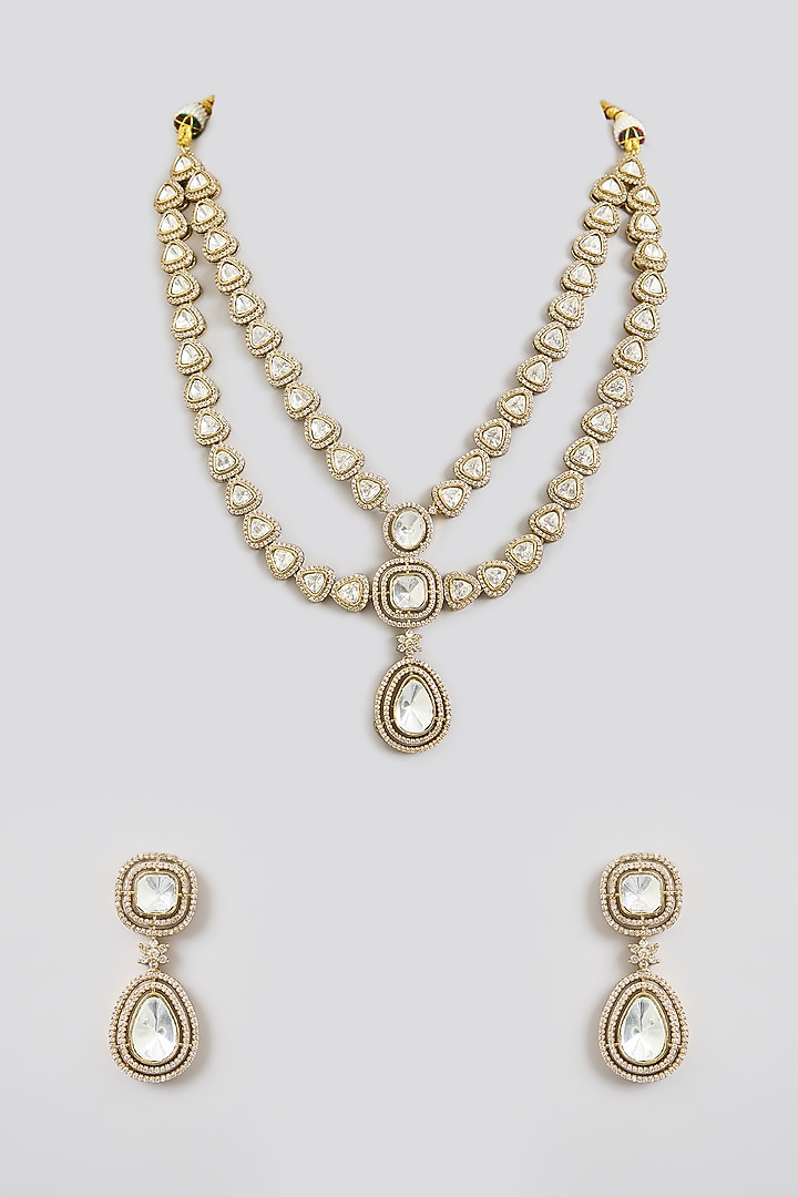Two Tone Finish Kundan Polki Layered Necklace Set by Zevar By Geeta at Pernia's Pop Up Shop
