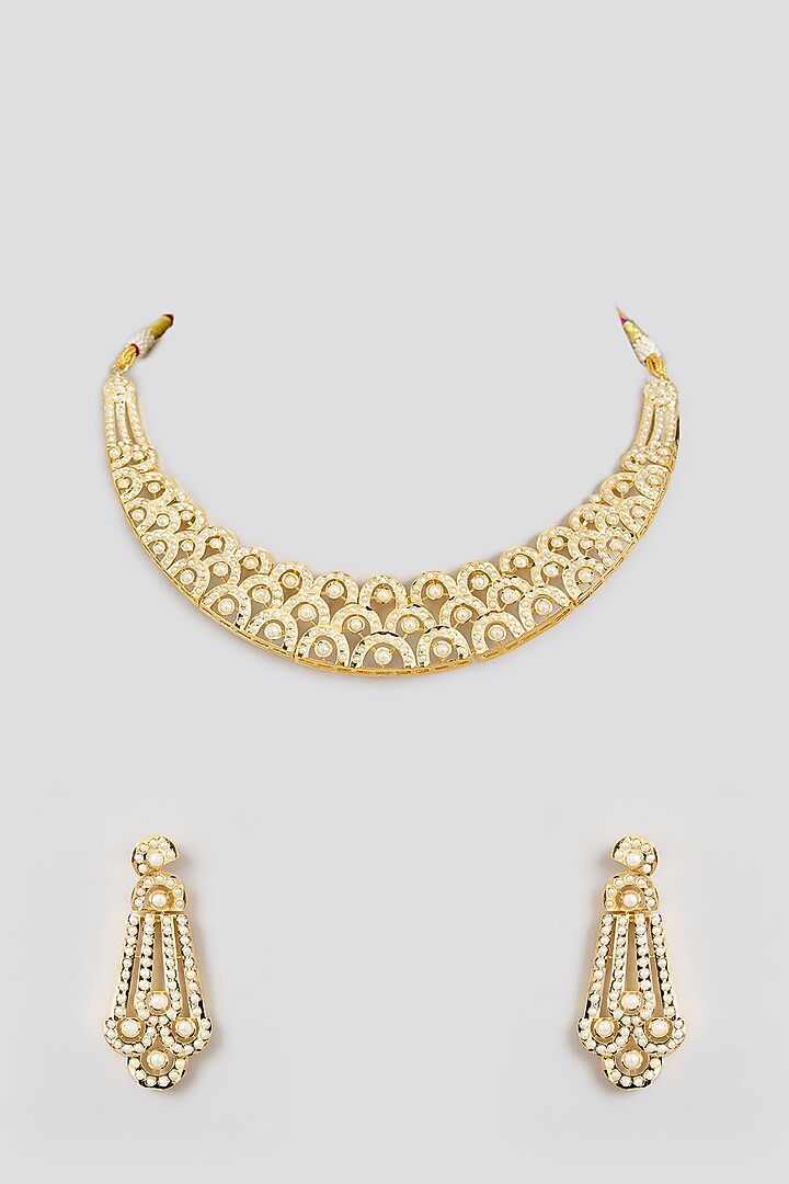 Gold Finish Jadau Necklace Set by Zevar By Geeta at Pernia's Pop Up Shop