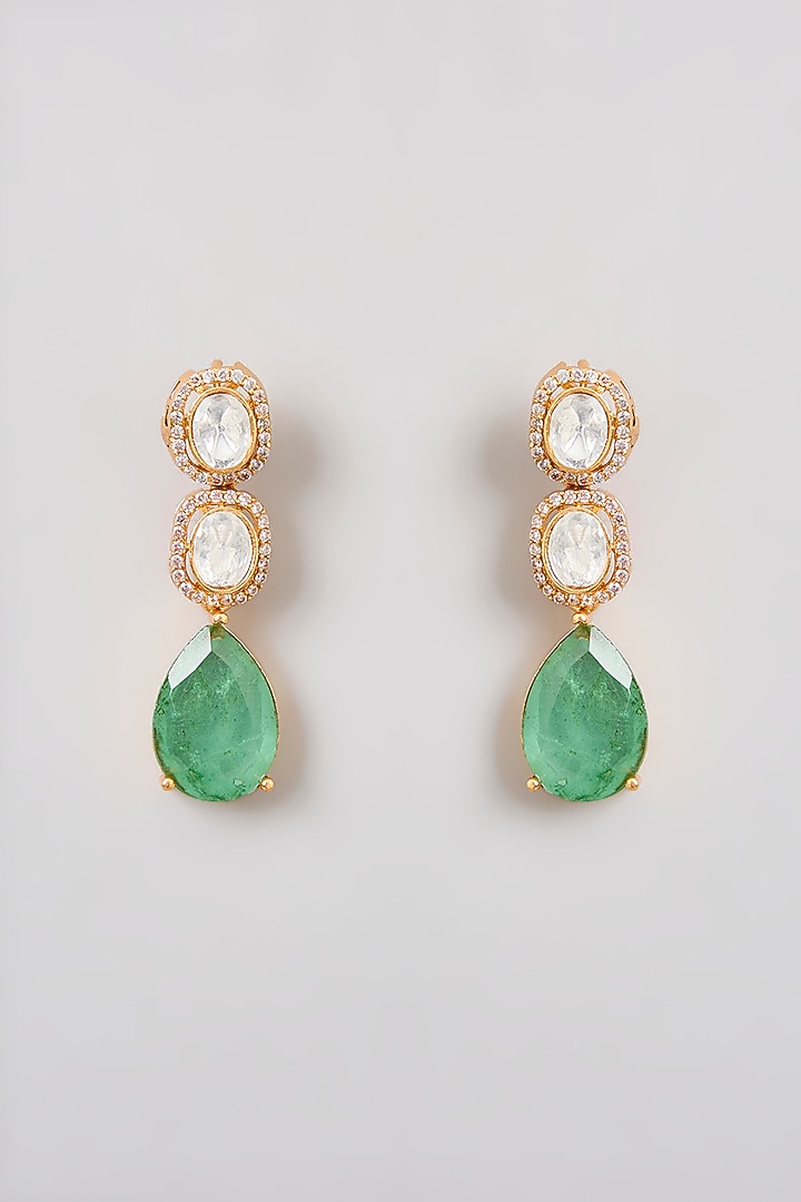 Two Tone Finish Green Kundan Polki Layered Necklace Set by Zevar By Geeta at Pernia's Pop Up Shop