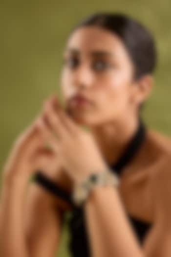 Gold Finish Green Kundan Polki Cuff by Zevar By Geeta at Pernia's Pop Up Shop