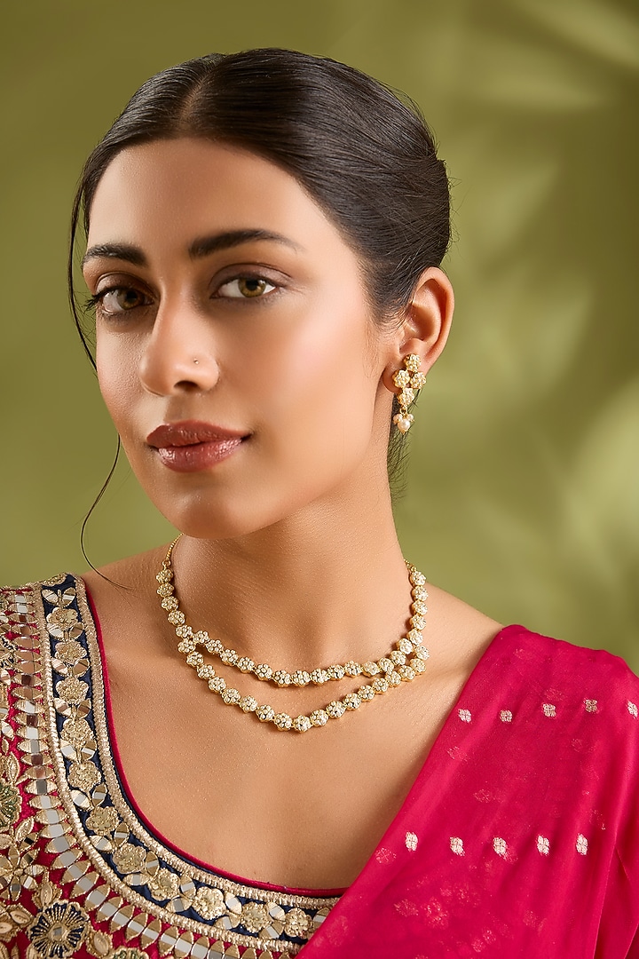 Gold Finish Jadau Necklace Set by Zevar By Geeta at Pernia's Pop Up Shop