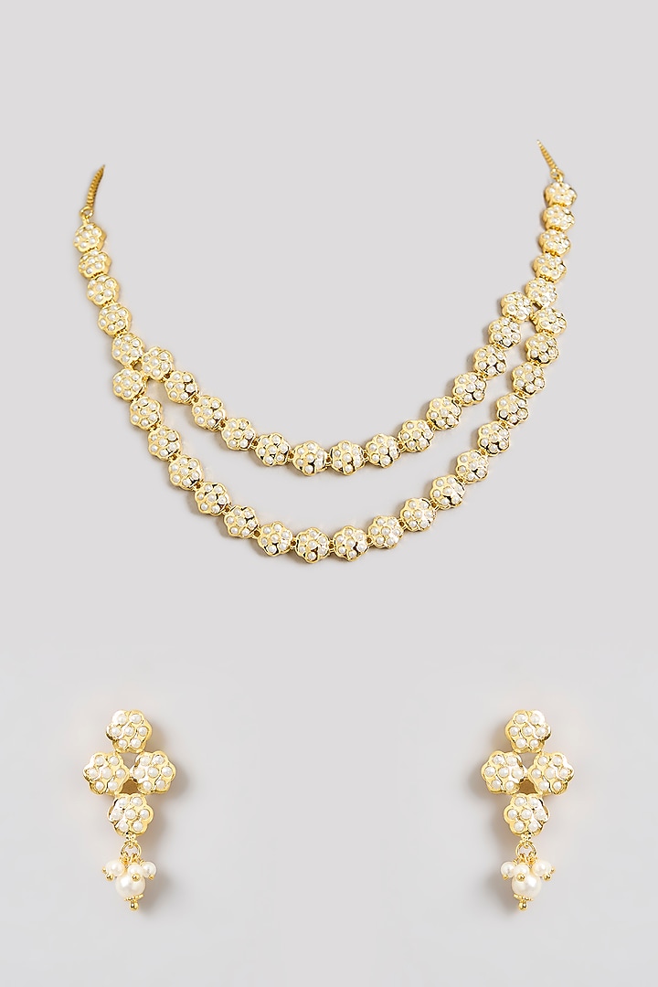 Gold Finish Jadau Necklace Set by Zevar By Geeta at Pernia's Pop Up Shop