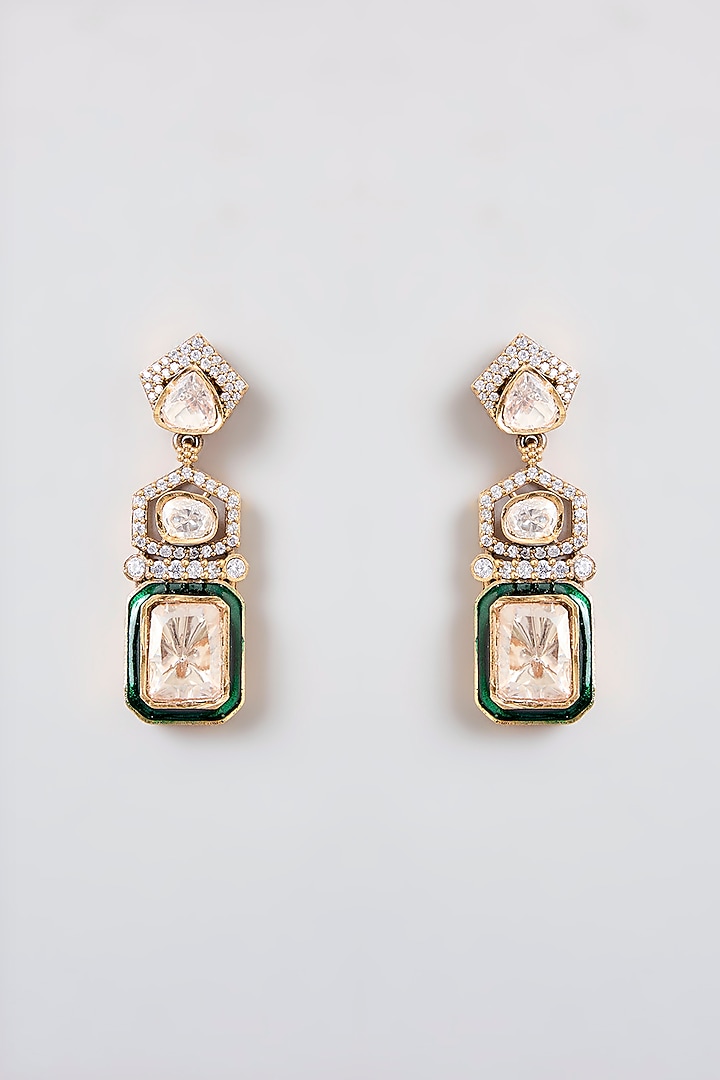 Two Tone Rhodium Finish Kundan Polki Necklace Set by Zevar By Geeta at Pernia's Pop Up Shop