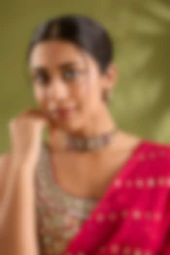 Gold Finish Kundan Polki Choker Necklace Set by Zevar By Geeta at Pernia's Pop Up Shop