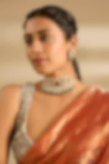 Gold Finish Kundan Polki & Green Stone Choker Necklace Set by Zevar By Geeta at Pernia's Pop Up Shop