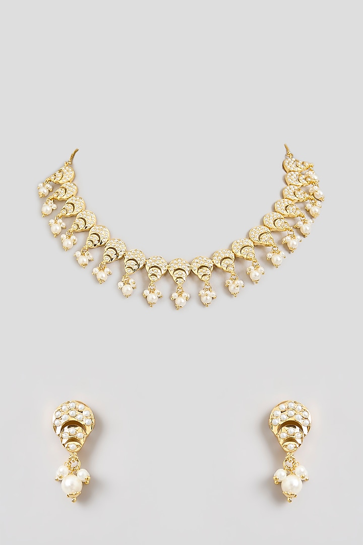 Gold Finish Jadau Necklace Set by Zevar By Geeta at Pernia's Pop Up Shop