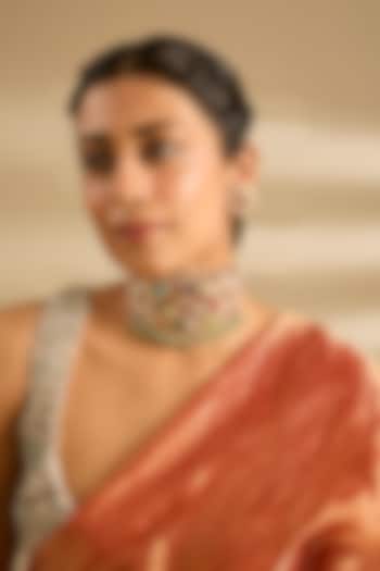 Gold Finish Kundan Polki & Pink Stone Choker Necklace Set by Zevar By Geeta at Pernia's Pop Up Shop