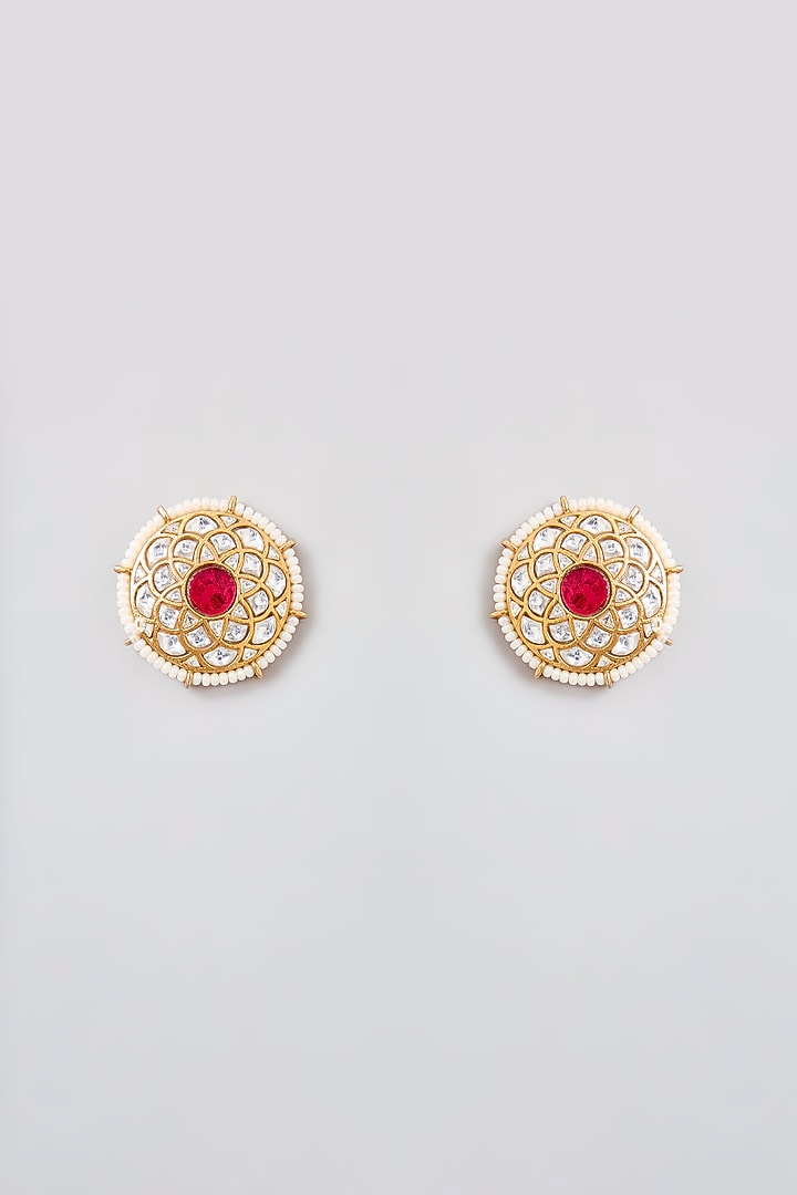 Gold Finish Kundan Polki & Pink Stone Choker Necklace Set by Zevar By Geeta at Pernia's Pop Up Shop