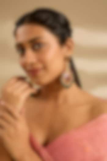 Gold Finish Multi-Colored Kundan Polki & Green Pearl Dangler Earrings by Zevar By Geeta at Pernia's Pop Up Shop