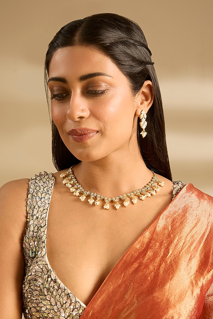 Gold Finish Jadau Necklace Set by Zevar by Geeta at Pernia's Pop Up Shop