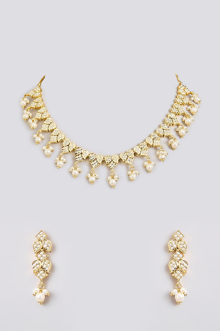 Gold Finish Jadau Necklace Set by Zevar by Geeta at Pernia's Pop Up Shop