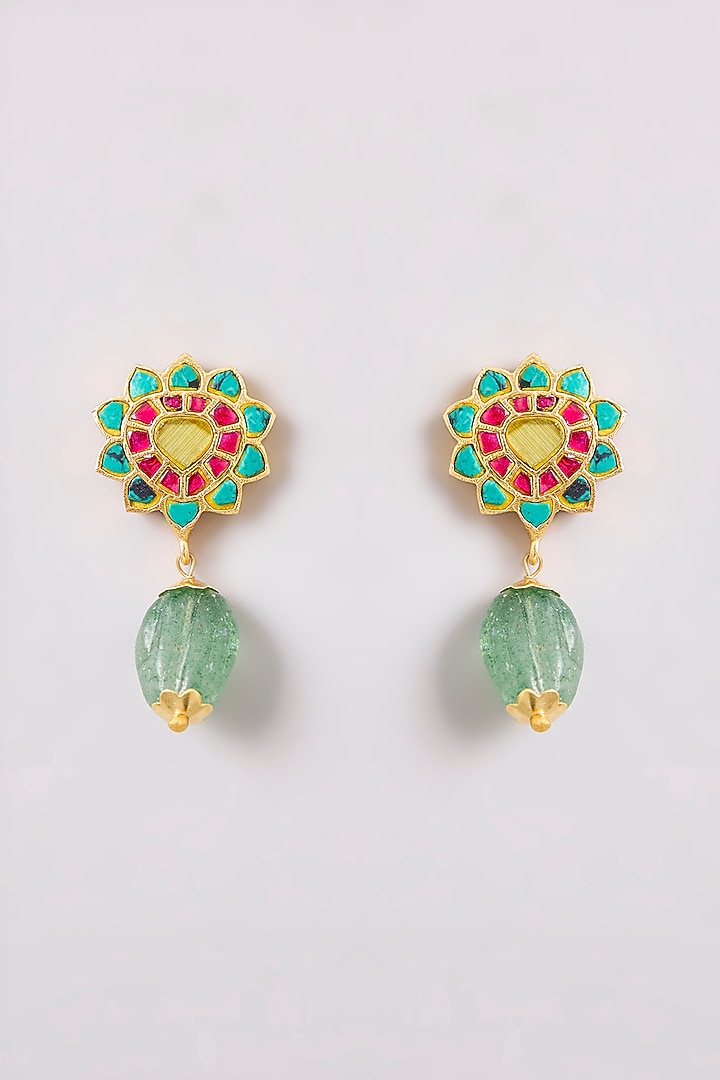 Gold Finish Kundan Polki & Multi-Colored Stone Meenakari Necklace Set by Zevar by Geeta at Pernia's Pop Up Shop
