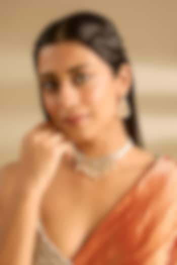 Gold Finish Moissanite Stone Choker Necklace Set by Zevar by Geeta at Pernia's Pop Up Shop