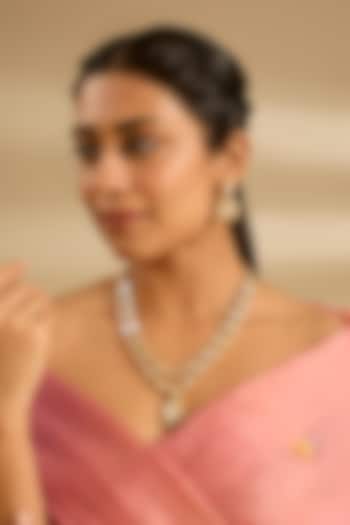 Gold Finish Moissanite Stone Long Necklace Set by Zevar by Geeta at Pernia's Pop Up Shop