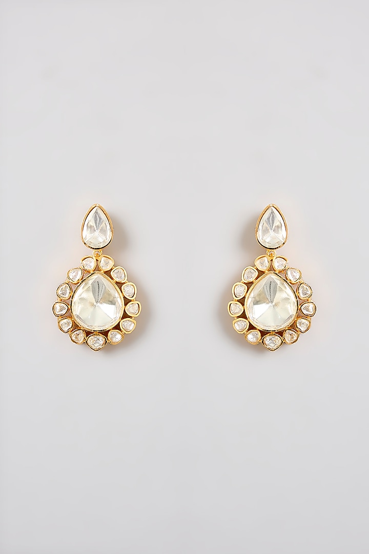 Gold Finish Moissanite Stone Long Necklace Set by Zevar by Geeta at Pernia's Pop Up Shop