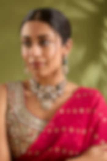 Gold Finish Green Kundan Polki Choker Necklace Set by Zevar by Geeta at Pernia's Pop Up Shop