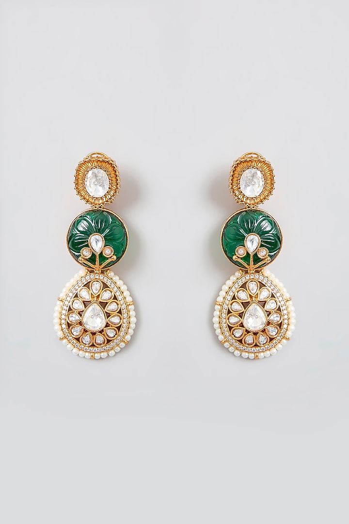 Gold Finish Green Kundan Polki Choker Necklace Set by Zevar by Geeta at Pernia's Pop Up Shop