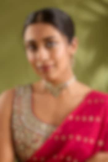 Gold Finish Moissanite Stone Choker Necklace Set by Zevar by Geeta at Pernia's Pop Up Shop