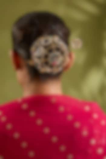 Gold Finish Kundan Polki & Multi-Colored Stone Hair Bun by Zevar by Geeta at Pernia's Pop Up Shop