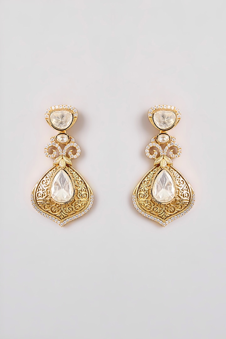 Gold Finish Moissanite Stone Necklace Set by Zevar by Geeta at Pernia's Pop Up Shop