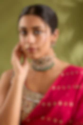 Gold Finish Kundan Polki & Green Pearl Meenakari Choker Necklace Set by Zevar by Geeta at Pernia's Pop Up Shop