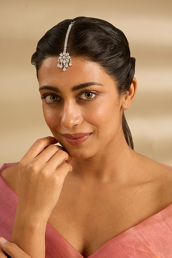 White Finish Diamond Maangtikka by Zevar By Geeta at Pernia's Pop Up Shop