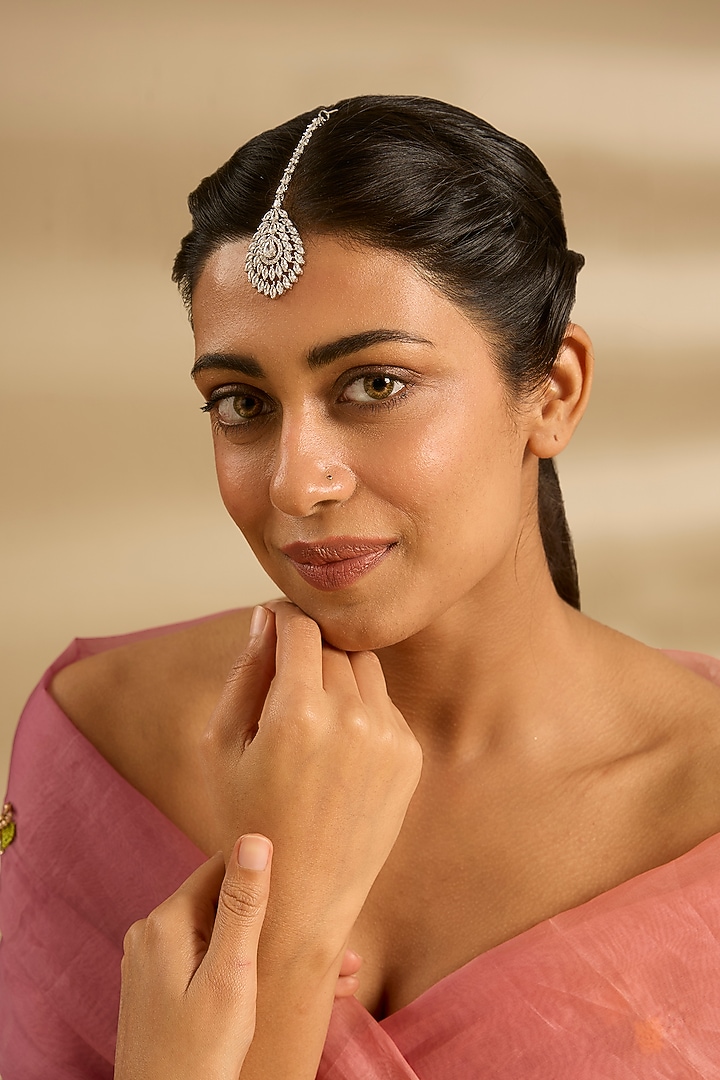 White Finish Diamond Maangtikka by Zevar By Geeta at Pernia's Pop Up Shop