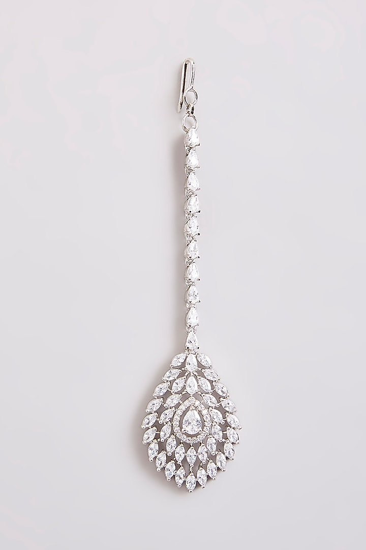 White Finish Diamond Maangtikka by Zevar By Geeta at Pernia's Pop Up Shop