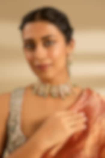 Gold Finish Green Kundan Polki & Pearl Choker Necklace Set by Zevar By Geeta at Pernia's Pop Up Shop