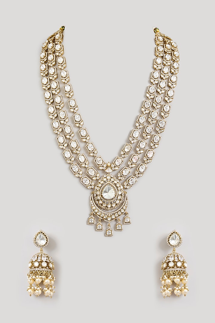 Two Tone Finish Kundan Polki Layered Necklace Set by Zevar By Geeta at Pernia's Pop Up Shop