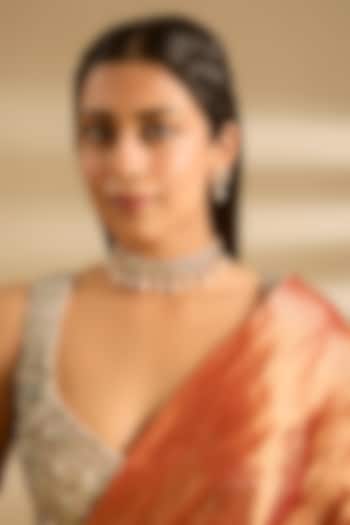 Gold Finish Kundan Polki & Green Stone Choker Necklace Set by Zevar By Geeta at Pernia's Pop Up Shop