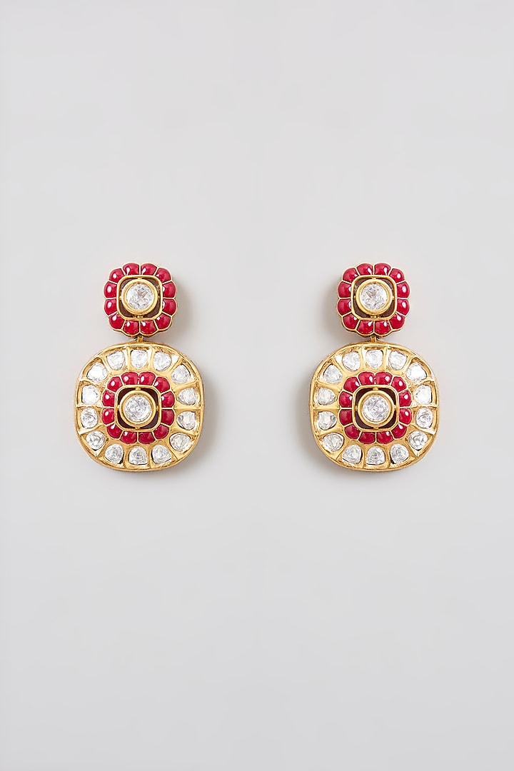 Gold Finish Kundan Polki & Pink Stone Necklace Set by Zevar By Geeta at Pernia's Pop Up Shop