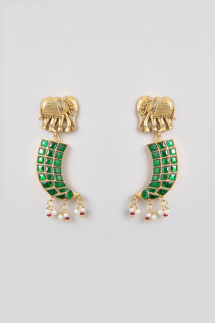 Gold Finish Kundan Polki & Ruby Long Necklace Set by Zevar By Geeta at Pernia's Pop Up Shop